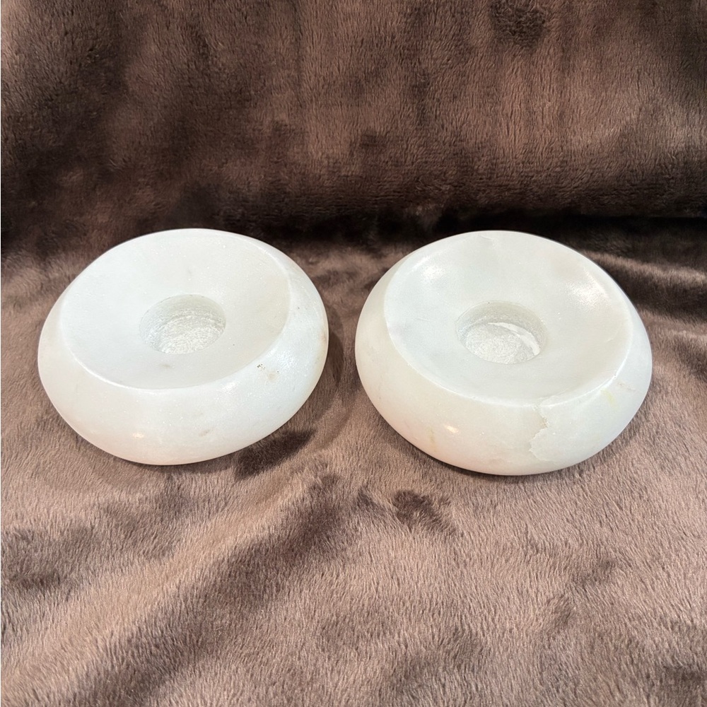 White Marble Candlestick or Sphere Holders - Picture 2 of 7